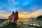 Old boat on sunset andaman sea