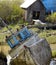 Old boat tipped over at Finn Slough, Fraser River, Richmond, British Columbia, Canada