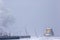 Old boats frozen in ice on River Danube mid winter