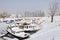 Old boats in frozen marina