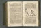 Old book, vintage and fitness guide of antique manuscript, scripture or ancient literature on exercises against a studio