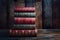 Old books stack with red and green hues, vintage charm