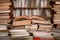 Old books on the table in the antiquarian bookshop