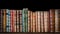 Old books on wooden shelf