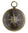 Old brass antique compass with dark face isolated