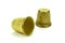 Old brass thimbles for sewing on a white background