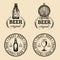 Old brewery logos set. Kraft beer retro signs with hand sketched glass, barrel, bottle etc. Vector lager, ale labels.