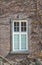 Old brick building window and overgrown ivy vine