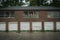 Old brick garage on Governors Island, Manhattan, New York