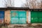 Old brick garages with metal gates