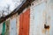 Old brick garages with metal gates