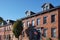 Old brick row houses with dormer windows