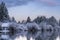 Old Bridge Pilings On Mud Bay After First Snow, Puget Sound, Olympia Washington