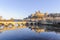 The old bridge and the Saint-Nazaire cathedral and their perfect reflection in BÃ©ziers in the HÃ©rault in Occitanie, France