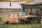 Old Broken Crashed Rusty Car Abandoned In Countryside