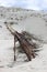 Old broken wooden dune fence, Curonian spit, Lithuania, Baltic sea coast