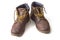 Old brown nubuck boots with yellow laces