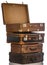 Old brown suitcases on white background