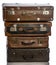 Old brown suitcases on white background