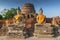 Old Buddha Statues in Wat Yai Chaimongkol Temple, Ayutthaya, UNESCO World Heritage Site, Thailand