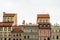 Old building ornamental facade on the old town Cloudy sky, Warsaw Poland