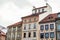 Old building ornamental facade on the old town Cloudy sky, Warsaw Poland