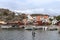 Old buildings and boats at the skerry coast near Bovallastrand Sweden