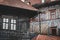 Old buildings facades closeup view in historical town of Cesky Krumlov