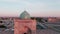 Old Bukhara city panorama in the rays of the setting sun, drone aerial