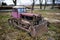 Old bulldozer standing alone in a field. Earthworks, old bulldozer on caterpillars.