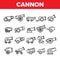 Old Cannons, Artillery Linear Icons Vector Set