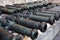 Old cannons in Moscow Kremlin. Color photo.