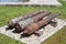 Old cannons of an ship of the battle of Rande in Vigo, Galicia,