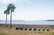 Old canons lined up in front of the bay aiming at the sea.