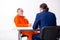 Old captive meeting with advocate in pre-trial detention