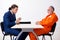 Old captive meeting with advocate in pre-trial detention