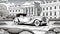 Old car antique parked white house exclusive