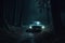 old car found in a mysterious forest at night, which can evoke a sense of intrigue, suspense, or danger. Generative AI