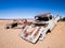 Old car wreck left on the Namib Desert, Namibia.