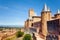 Old Carcassonne city with its towers over blue sky