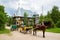 Old carriage in russian tourist center Verhnie Mandrogi