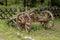 Old cart on the lawn close-up