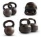 Old cast iron kettlebell 16 and 32 kg on white background