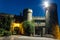 Old castle gates at night. Entrance to former earl Vorontsov`s manor, Alupka, Crimea