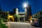 Old castle gates at night. Entrance to former earl Vorontsov`s manor, Alupka, Crimea