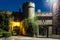 Old castle gates at night. Entrance to former earl Vorontsov`s manor, Alupka, Crimea