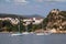 Old castle on hill and Parga town Greece