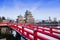 Old castle in japan. Matsumoto castle against blue sky in Nagono city