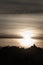 Old castle ruins silhouetted against a majestic morning sky wit