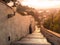 Old Castle Stairs on Prague Castle. Medieval stairway with vintage lamps, Prague, Czech Republic